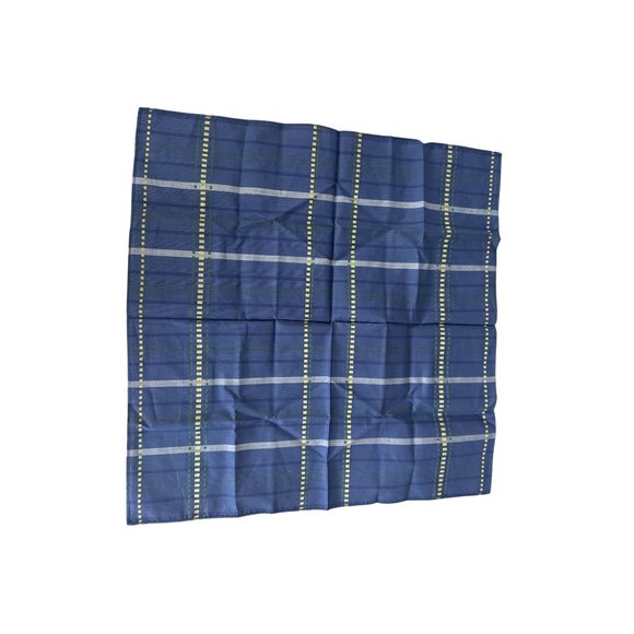RENOMA Paris Blue Plaid 16" x 16" Cotton Scarf - Picture 4 of 5
